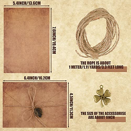 Zonon Vintage Stationary Paper and Envelopes Set, Writing Stationery Paper Letter and Envelopes Includes Sheets Antique Letter Papers, Kraft Envelopes, Retro Accessories, Rope (60 Pieces) - Image 3
