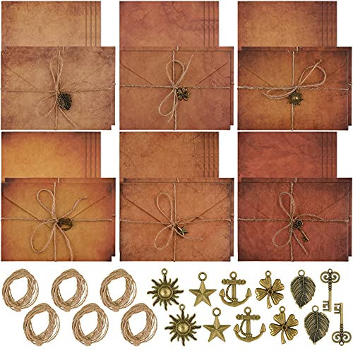 Zonon Vintage Stationary Paper and Envelopes Set, Writing Stationery Paper Letter and Envelopes Includes Sheets Antique Letter Papers, Kraft Envelopes, Retro Accessories, Rope (60 Pieces) - Image 1