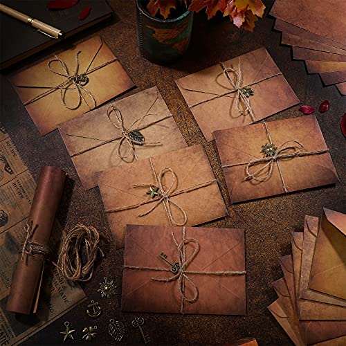 Zonon Vintage Stationary Paper and Envelopes Set, Writing Stationery Paper Letter and Envelopes Includes Sheets Antique Letter Papers, Kraft Envelopes, Retro Accessories, Rope (60 Pieces) - Image 2