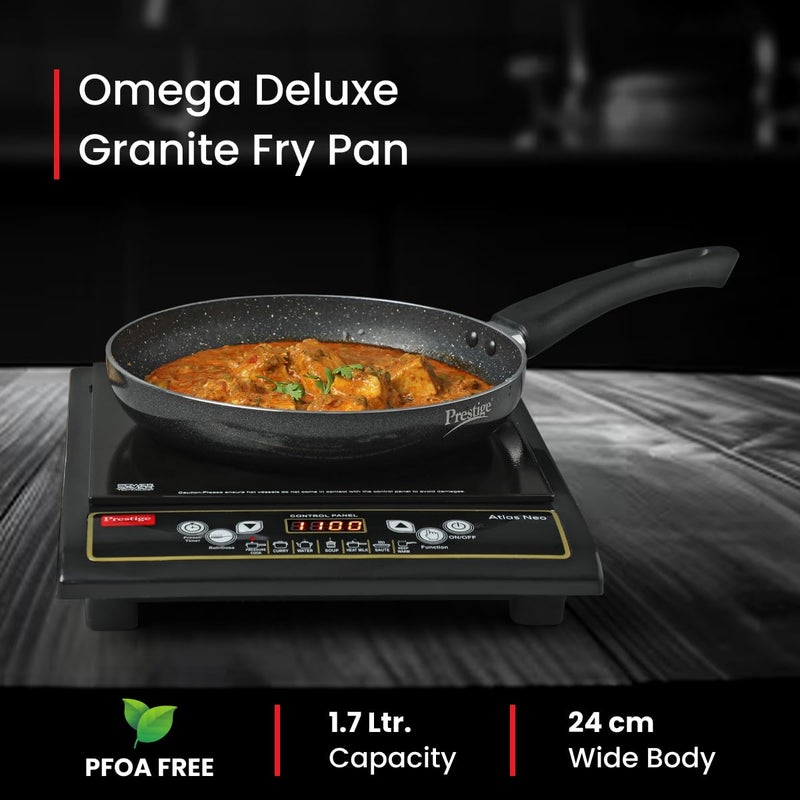 Prestige Non-Stick Omega Deluxe Granite Fry Pan | 24 Centimetre | Black | Induction Base | 5 Layer Non-Stick Cookware | Dishwasher Safe | 2-Layer Metallic Finish - Image 2