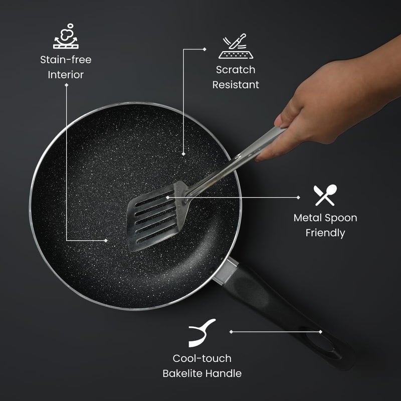 Prestige Non-Stick Omega Deluxe Granite Fry Pan | 24 Centimetre | Black | Induction Base | 5 Layer Non-Stick Cookware | Dishwasher Safe | 2-Layer Metallic Finish - Image 5