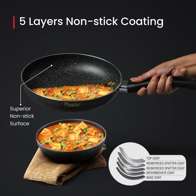 Prestige Non-Stick Omega Deluxe Granite Fry Pan | 24 Centimetre | Black | Induction Base | 5 Layer Non-Stick Cookware | Dishwasher Safe | 2-Layer Metallic Finish - Image 3