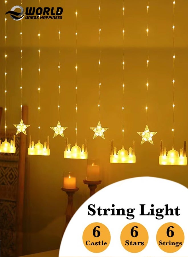 Eworld LED String Lights with 8 Lighting Modes for Eid and Ramadan Decorations, 3.5m Islamic Night Lights Featuring Stars and Mosque Design, USB and Battery Powered, Waterproof and Safe for Indoor and Outdoor Use - Image 1