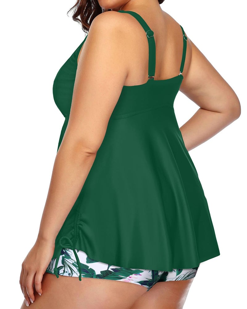 Aqua Eve Women Plus Size Tankini Swimsuit Two Piece Flowy Swimdress Bathing Suits with Shorts Green 20W - Image 4