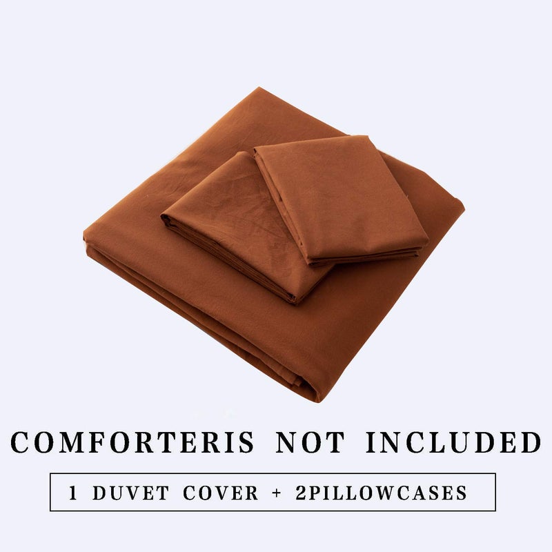 ECOCOTT Brown Duvet Cover Queen Size, 3 Piece 100% Washed Cotton 1 Duvet Cover with Zipper and 2 Pillowcases, Ultra Soft and Easy Care Breathable Cozy Bedding Set(Brown,Queen) - Image 5