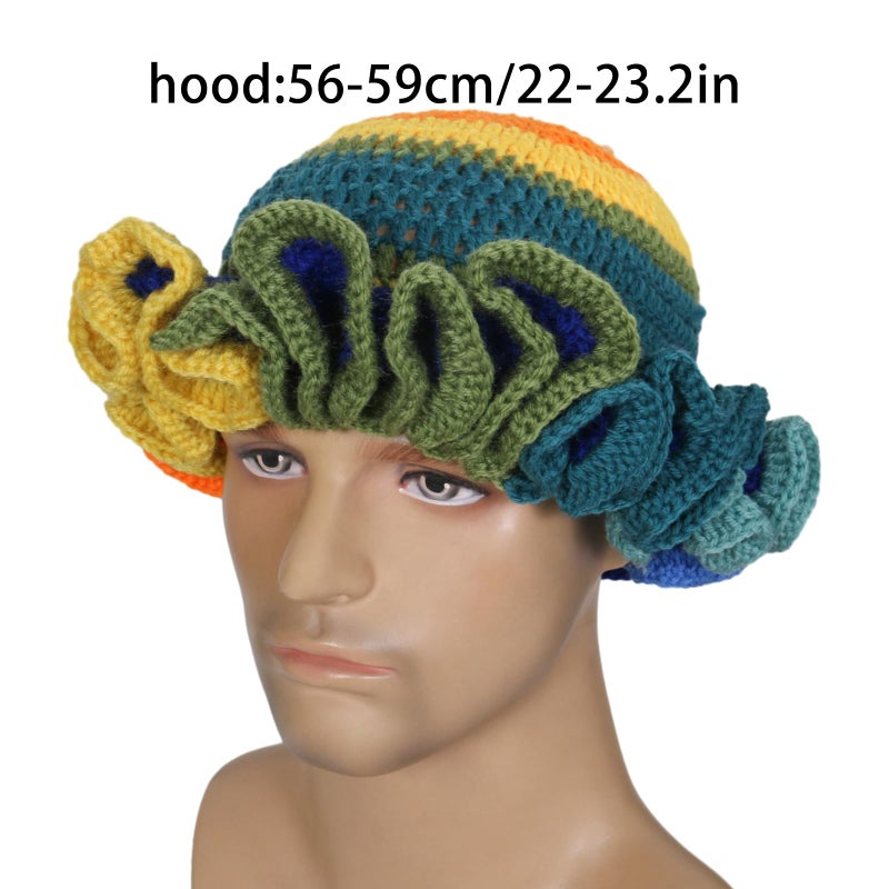QERPON Handmade Crochet Bucket Hat for Woman Teen Outdoor Commute Fisherman Hat Ruffled Brim Winter Windproof Hat - Image 3