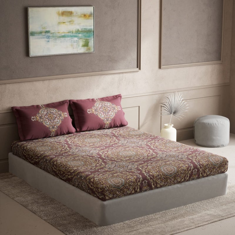 DDECOR Live beautiful Ddecor Pack of 1 Superia Ethnic 100 Cotton Double Bedsheet with 2 Pillow Covers Red 
