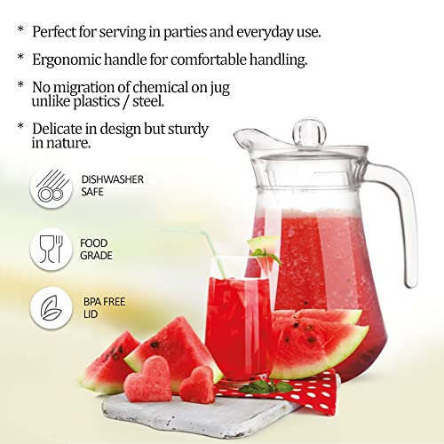 Treo by Milton Conical Fresh 1300 Glass Jug with Lid and Handle, 1 Piece, 1.3 litres, Transparent, Serve Water, Beverages, Iced Tea, Juices, Cocktail, Milk, Chaas, Shakes - Image 3