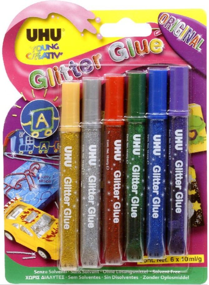 UHU Glitter Glue, 6 X 10 ml Tube Glitter Art, Assorted Color