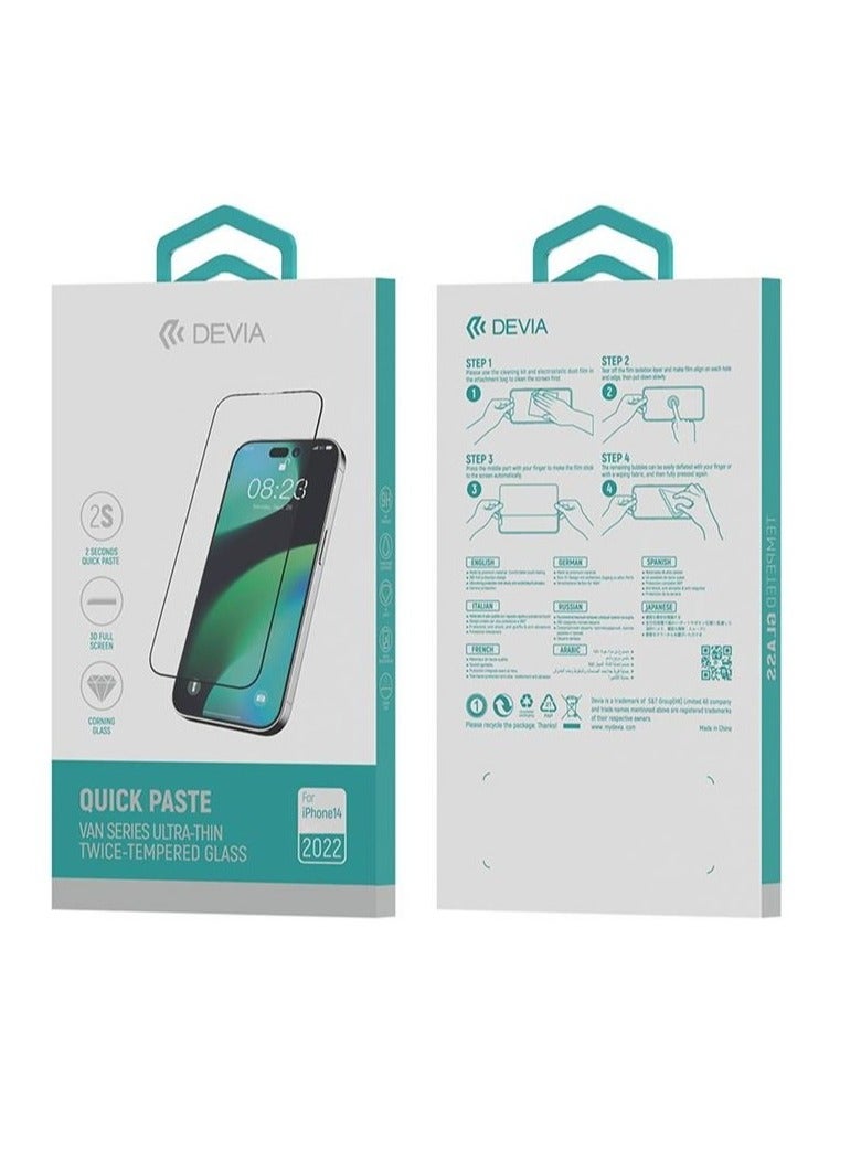 ديفيا حماية شاشة ايفون 14 برو مكس من ديفيا فان سيريز زجاج واقي فائق النحافة إطار أسود - Image 5