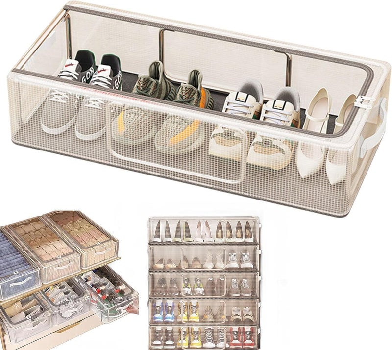 Zorzel Transparent Plastic Stackable Shoe Box Waterproof Dustproof Shoe Storage Box Shoe Organizer for Closet Household Bed Bottom Shoe Rack Foldable SpaceSaving Artifact 1 Pc Zipper Opening - Image 1