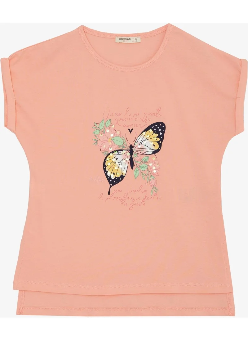 Breeze Girl's T-Shirt Butterfly Printed 10-16 Years, Salmon