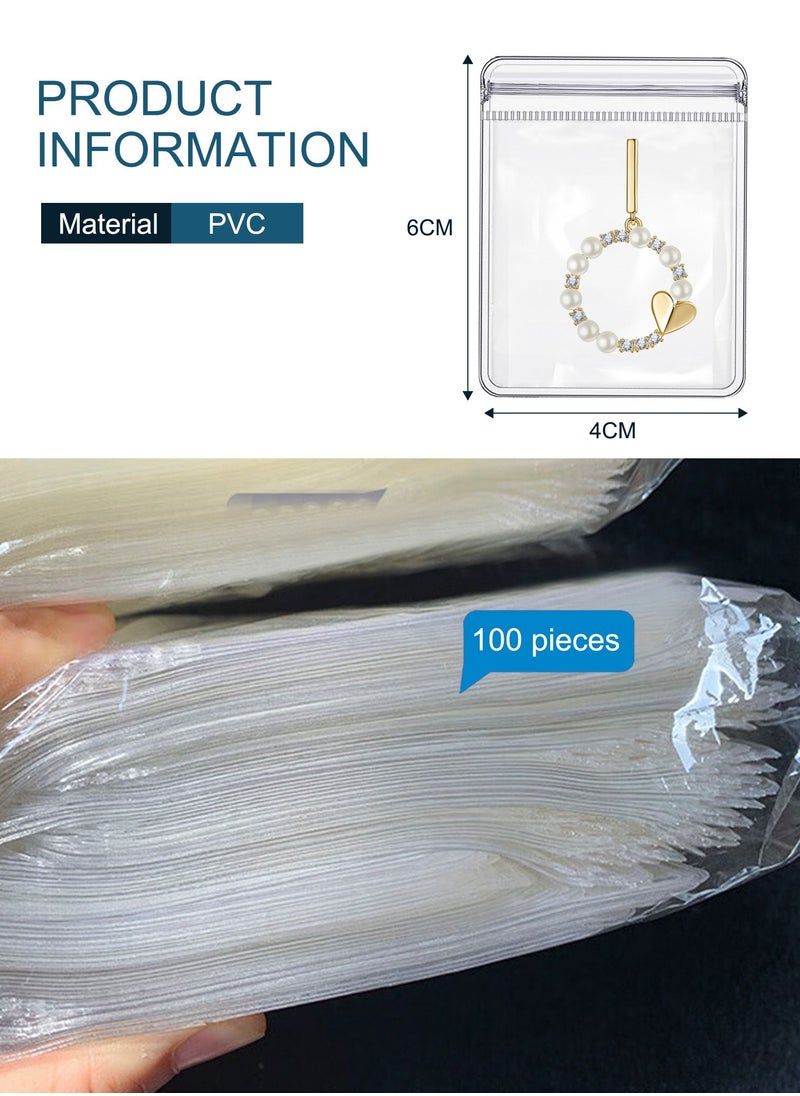 HomarKet - 100 Pack Clear Jewelry Bags Clear Zipper Plastic Bag Self Seal PVC Rings Earrings Packing Pouch Storage Bags for Holding Jewelries (1.5 x 2.5 Inch(4x6cm)) - Image 1