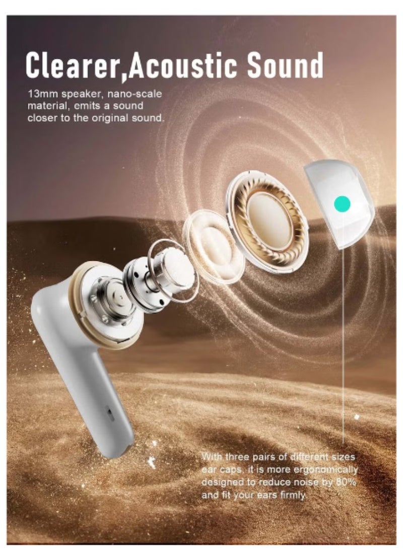 BETMI - BETMI - True Wireless Earbuds - In-Ear Bluetooth5.4 Headphones, IPX5 Waterproof TWS With Dual Mic For Sport, Light-Weight Earphones For Android iOS/iPhone - White-Blue - Image 1