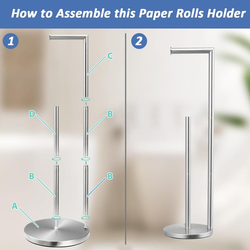 SUPVOX Supvox® Toilet Paper Roll Holder 2 in 1 Toilet Paper Roll Organizer Floor Stand 26.9 Inches Toilet Paper Roll Holder Stand Stainless Steel Toilet Paper Roll Holder for Living Room, Bathroom, Kitchen - Image 5