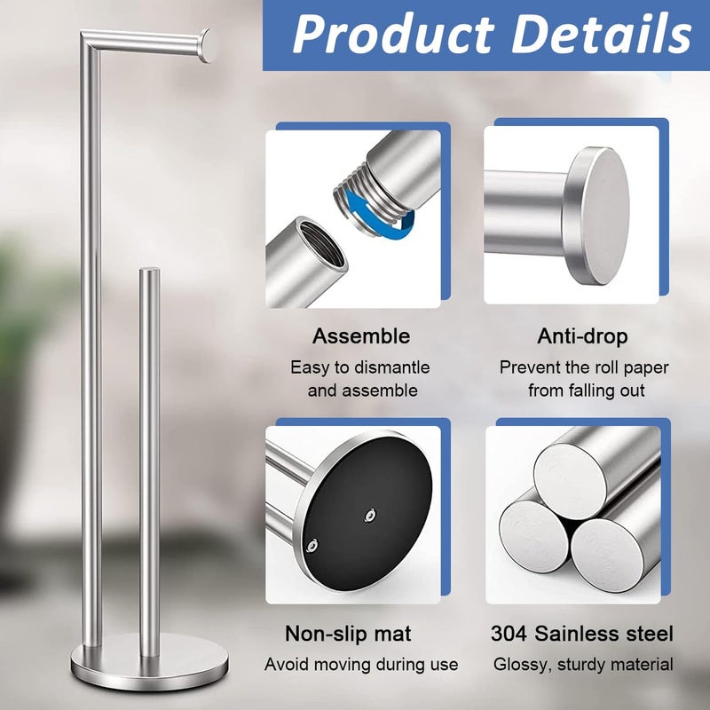 SUPVOX Supvox® Toilet Paper Roll Holder 2 in 1 Toilet Paper Roll Organizer Floor Stand 26.9 Inches Toilet Paper Roll Holder Stand Stainless Steel Toilet Paper Roll Holder for Living Room, Bathroom, Kitchen - Image 3