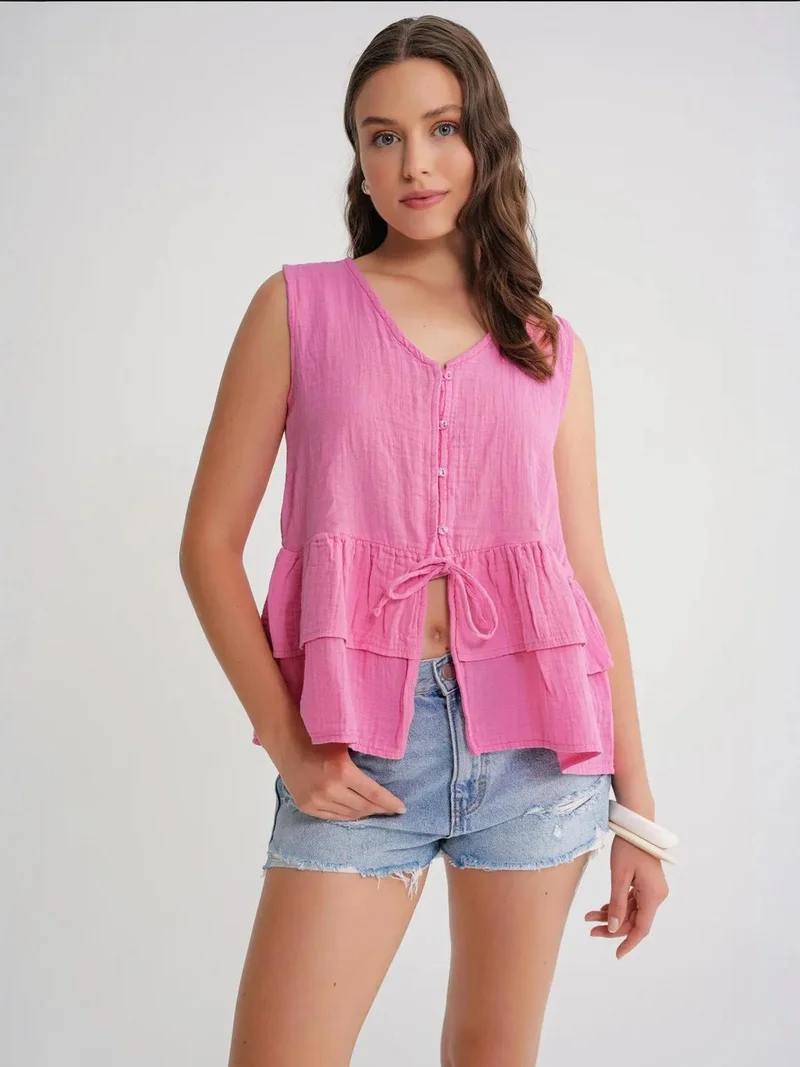 MixRay Mixray V-Neck Buttoned Cotton Blouse