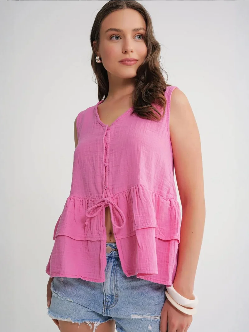 MixRay Mixray V-Neck Buttoned Cotton Blouse