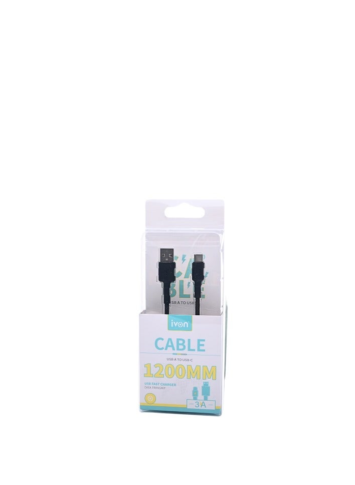 Ivon CA-106 USB-A to USB-C Cable 1200mm - Fast Charging & Data Transfer, 3A, Braided Wire - Image 1