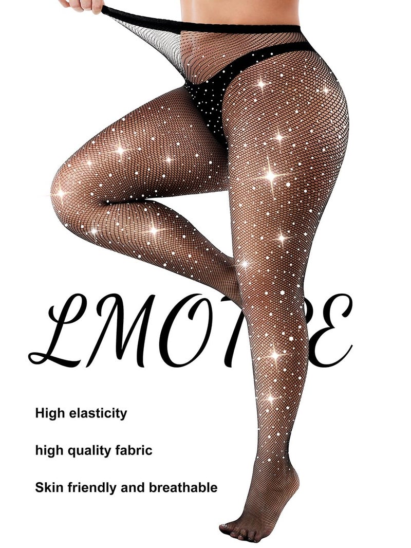 lmotpe 3XL 4XL Plus Size Black Fishnet Stockings For Women Sparkly Tights Rhinestone Fishnets Party Concert Stockings - Image 5