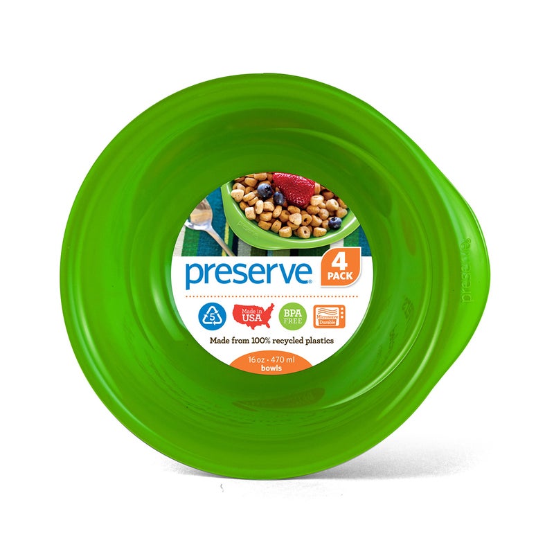 Preserve Everyday 16 Ounce Recycled Plastic Bowls  Set of 4  Apple Green - Image 1