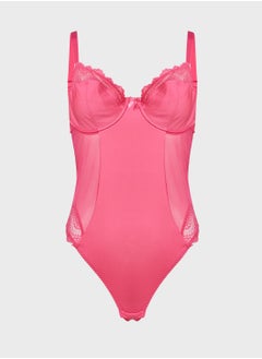 Microfibre & Zig Zag Lace Body Hot Pink - Curve