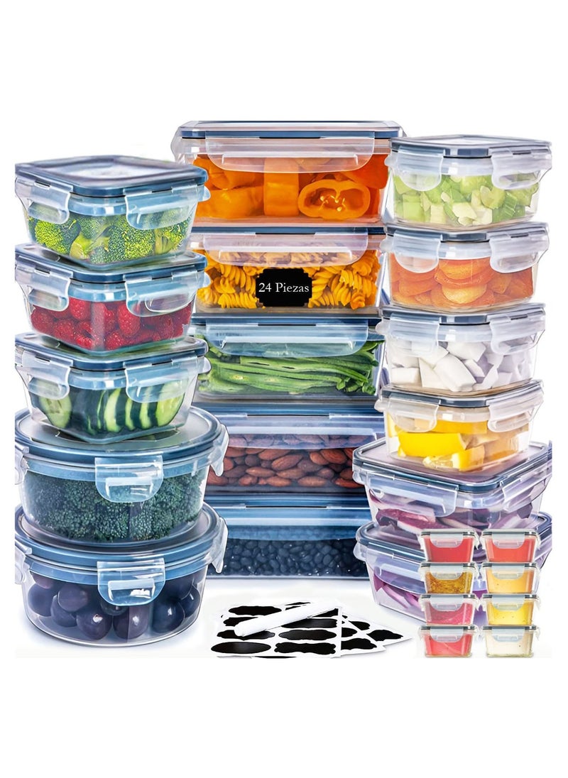 MissTiara - Airtight Meal Prep Container Set with Locking Lids, 24pcs Re-usable Plastic Food Storage Containers, Stackable Kitchen Organizer Boxes, BPA Free & Microwave Freezer Dishwasher Safe 24pcs Set - Image 1