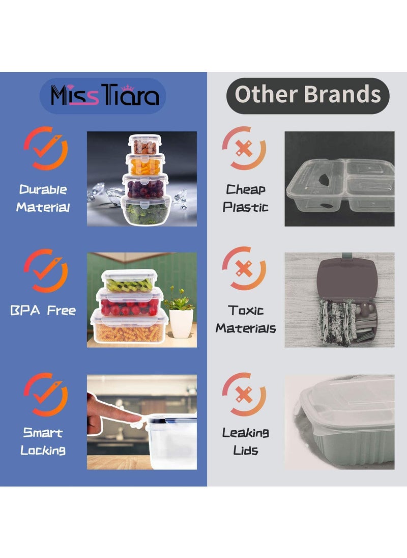 MissTiara - Airtight Meal Prep Container Set with Locking Lids, 24pcs Re-usable Plastic Food Storage Containers, Stackable Kitchen Organizer Boxes, BPA Free & Microwave Freezer Dishwasher Safe 24pcs Set - Image 1