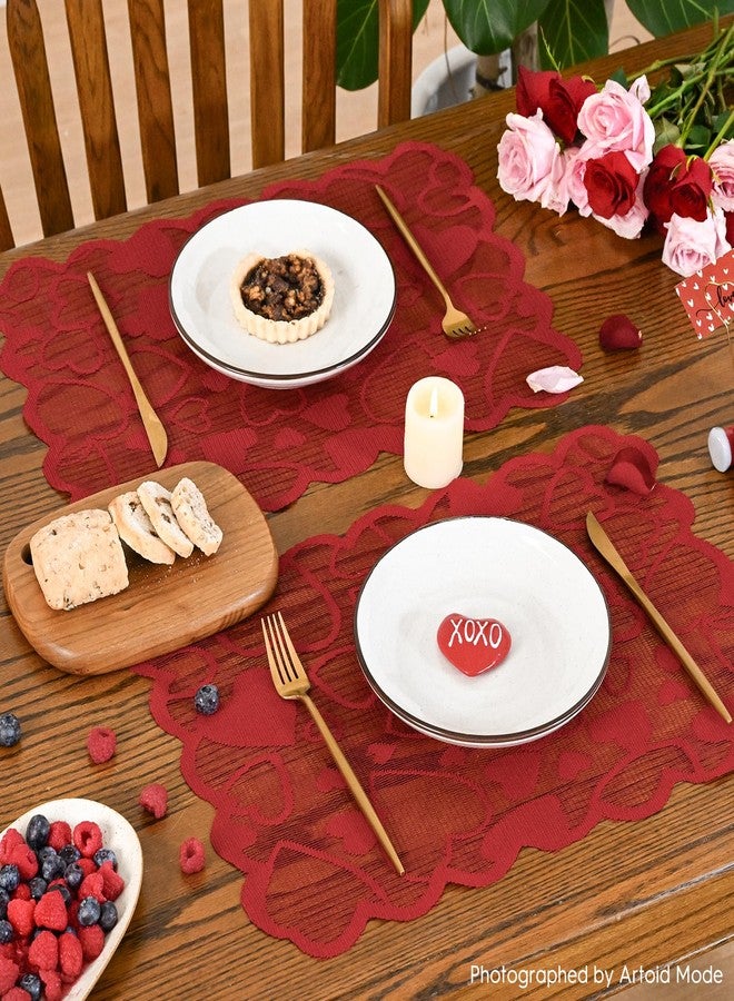 Artoid Mode Red Heart Lace Valentines Placemats Set of 4, 12x18 Inch Table Mats for Wedding Anniversary Party Dining Table Decoration - Image 4