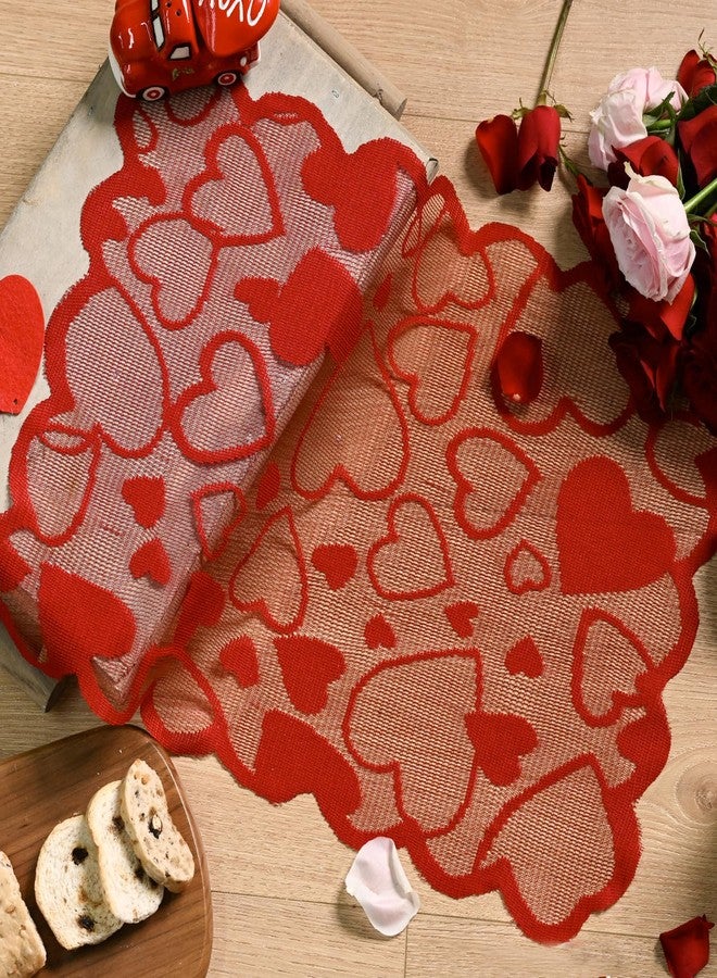 Artoid Mode Red Heart Lace Valentines Placemats Set of 4, 12x18 Inch Table Mats for Wedding Anniversary Party Dining Table Decoration - Image 1