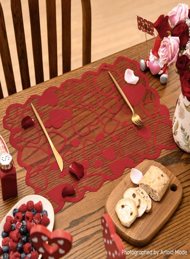 Artoid Mode Red Heart Lace Valentines Placemats Set of 4, 12x18 Inch Table Mats for Wedding Anniversary Party Dining Table Decoration - Image 3