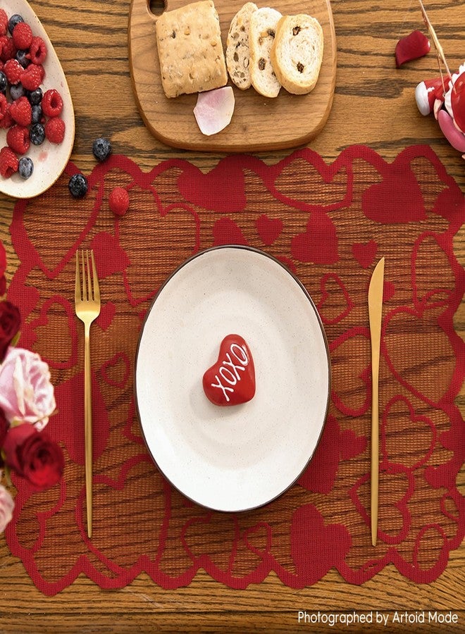 Artoid Mode Red Heart Lace Valentines Placemats Set of 4, 12x18 Inch Table Mats for Wedding Anniversary Party Dining Table Decoration - Image 2