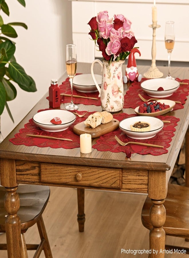 Artoid Mode Red Heart Lace Valentines Placemats Set of 4, 12x18 Inch Table Mats for Wedding Anniversary Party Dining Table Decoration - Image 5