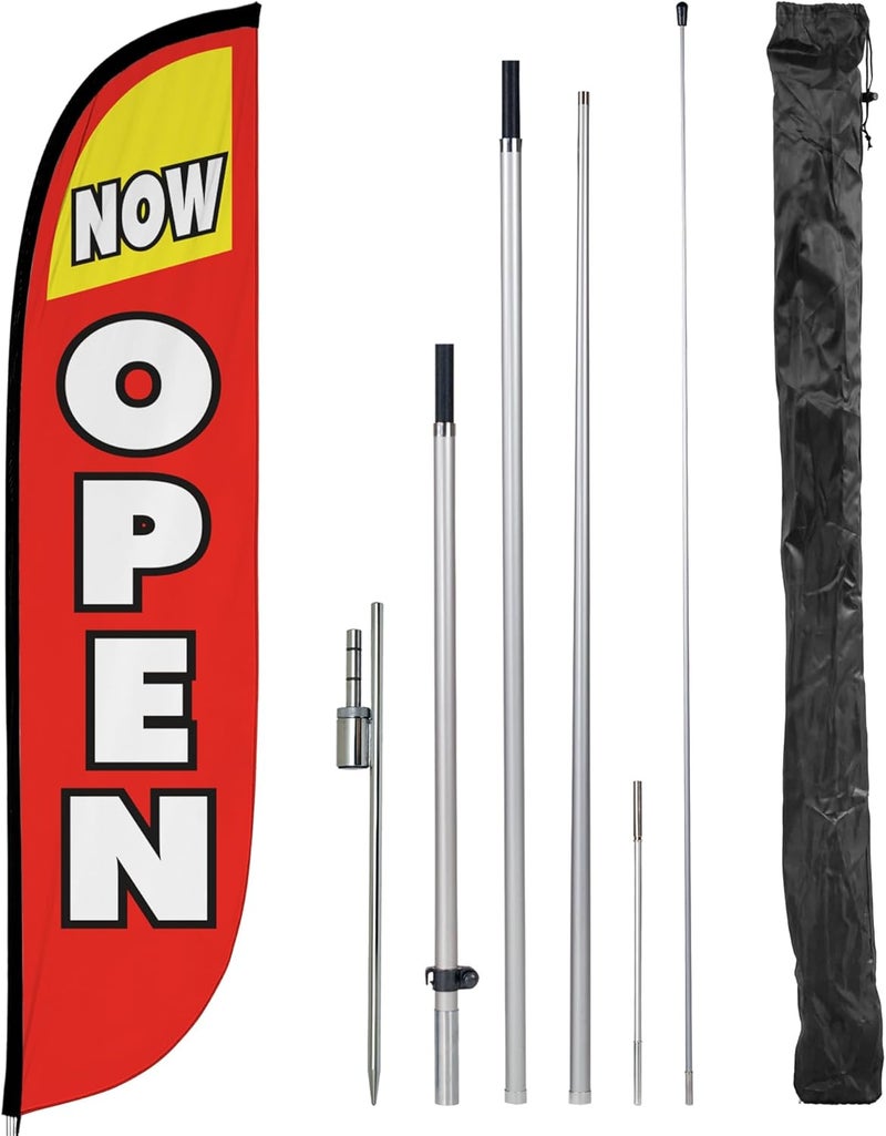 73Hours Feather Flag Pole Kit  12 Feet Tall Advertising Flag Banner with Fiberglass Pole Kit and Ground Spike for Business Promotion  Grand Opening Flags  Now Open Red  Yellow 10M1200030 - Image 1