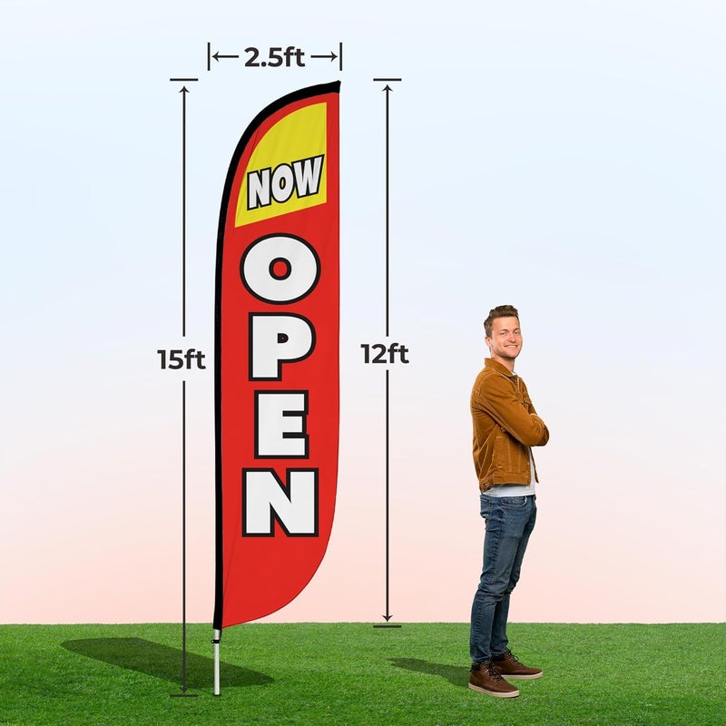 73Hours Feather Flag Pole Kit  12 Feet Tall Advertising Flag Banner with Fiberglass Pole Kit and Ground Spike for Business Promotion  Grand Opening Flags  Now Open Red  Yellow 10M1200030 - Image 4