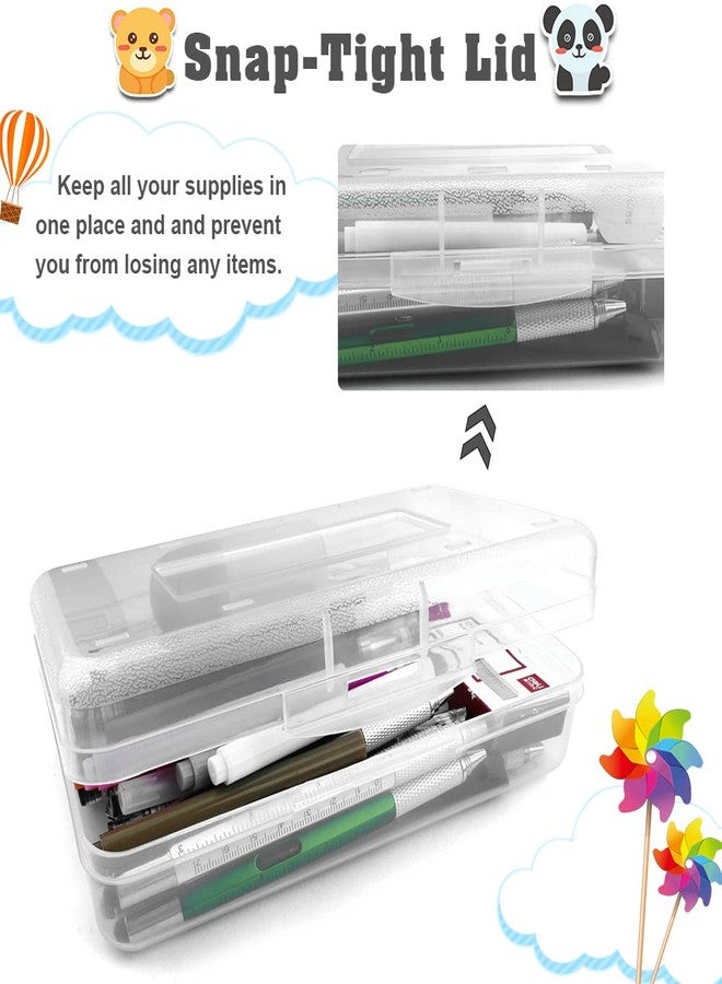 BOEIAC Pencil Box, Large Capacity Clear Pencil Case for Kids, 1 Pack Hard Pencil Case, Crayon Box with Snap-tight Lid Stackable Design, Plastic Storage Box for School Office Supplies, Pink - Image 4