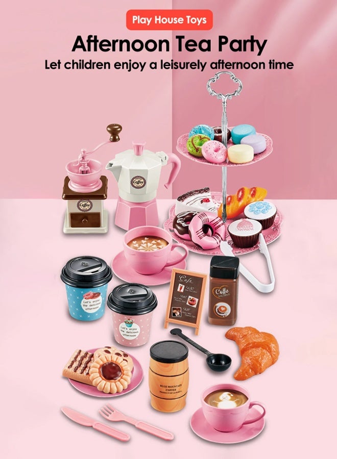 Tea Party Set for Little Girls, 38pcs Coffee Maker Set and Play Food Dessert Set for Kids Age 3 4 5 6 7 8 9, Toy Accessories, Kids Pretend Play for Princess Girls Boys (Pink) - Image 4