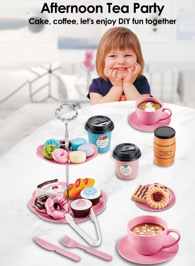 Tea Party Set for Little Girls, 38pcs Coffee Maker Set and Play Food Dessert Set for Kids Age 3 4 5 6 7 8 9, Toy Accessories, Kids Pretend Play for Princess Girls Boys (Pink) - Image 3