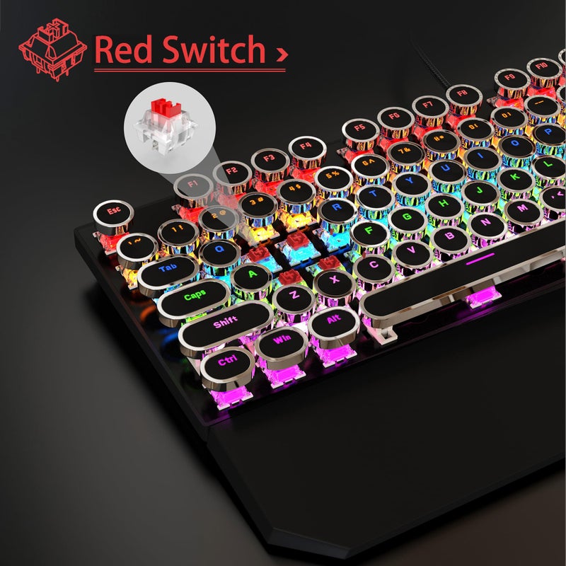 MageGee Typewriter Mechanical Gaming Keyboard and Mouse Combo, Retro Punk Round Keycaps RGB Rainbow Backlit Wired Keyboard for Game and Office, for Windows Laptop PC, Red Switches(Black) - Image 4