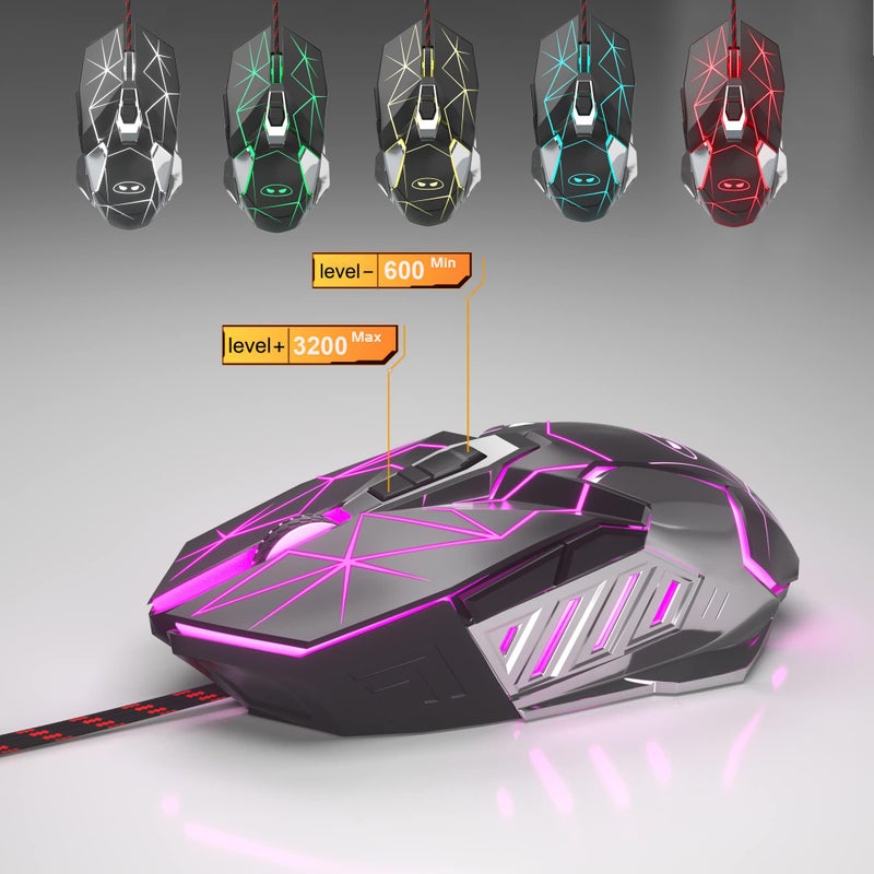 MageGee Typewriter Mechanical Gaming Keyboard and Mouse Combo, Retro Punk Round Keycaps RGB Rainbow Backlit Wired Keyboard for Game and Office, for Windows Laptop PC, Red Switches(Black) - Image 5