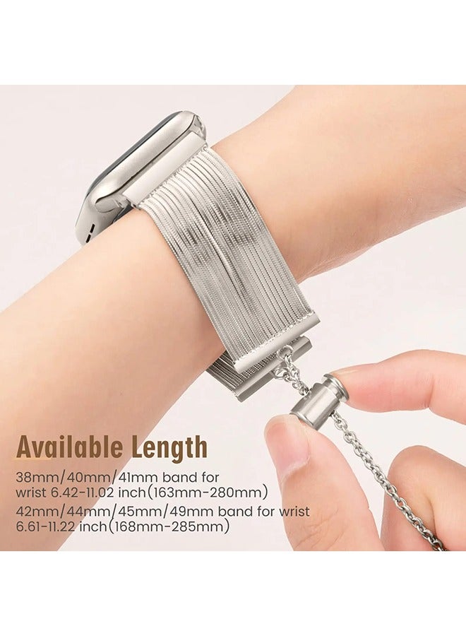 O Ozone Stainless Steel Tassel Band For Apple Watch Series 10 9 8 7 6 5 4 SE, 38/40/41/42mm Dressy Chain Metal Wristband Strap -StarLight  - Image 3