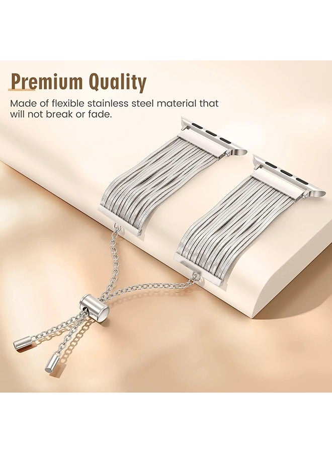 O Ozone Stainless Steel Tassel Band For Apple Watch Series 10 9 8 7 6 5 4 SE, 38/40/41/42mm Dressy Chain Metal Wristband Strap -StarLight  - Image 4