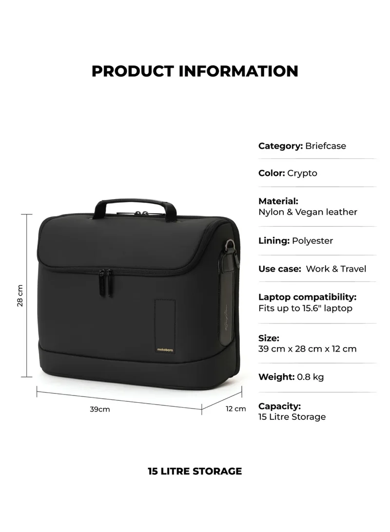 موكوبارا للتجارة ذ.م.م The Transit Briefcase Vegan Leather & Nylon 15L Laptop Crossbody Messenger Bag for Men & Women (Crypto)