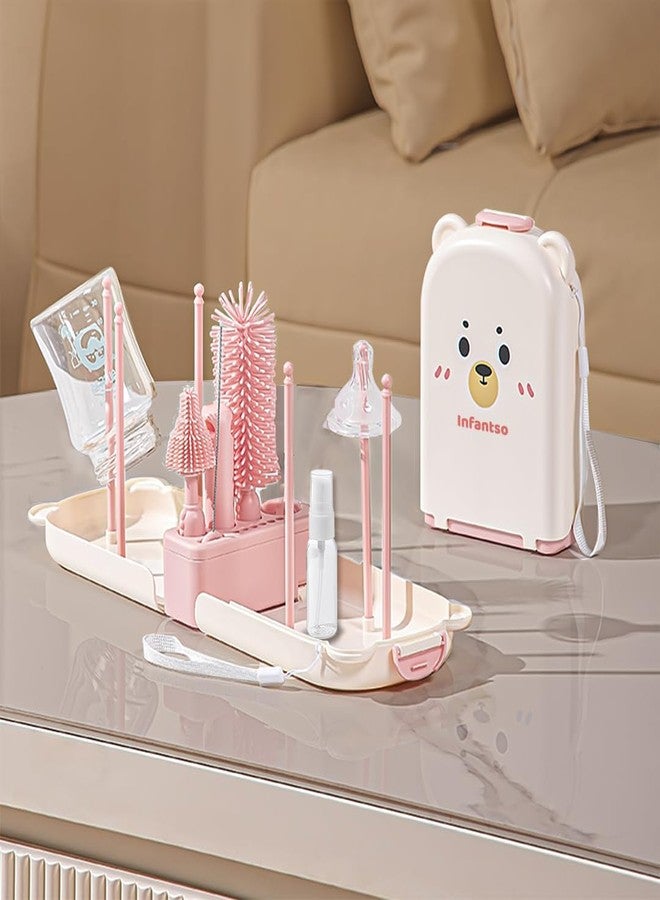 u-grow Infantso Foam-O (10-in-1) Baby Bottle Cleaning Brush Set – Feeding Bottle Cleaner Kit for Newborn Essentials with Pacifier Brush, Straw Brush, Drying Rack & Soap Dispenser | BPA-Free Silicone Bristles - Image 1