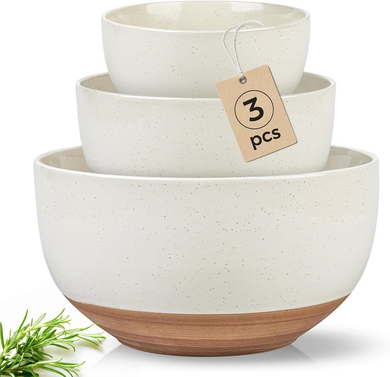 AmorArc Ceramic Mixing Bowls|Nesting Bowls Set of 3|Stoneware Serving Bowls with Rustic Terracotta Underside for Mixing,Cooking,Baking,Salad,Soup| Microwave & Dishwasher Safe 4.6/2.8/1.3 Qt（3pcs - Image 1