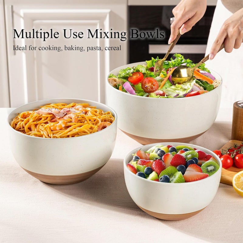 AmorArc Ceramic Mixing Bowls|Nesting Bowls Set of 3|Stoneware Serving Bowls with Rustic Terracotta Underside for Mixing,Cooking,Baking,Salad,Soup| Microwave & Dishwasher Safe 4.6/2.8/1.3 Qt（3pcs - Image 4