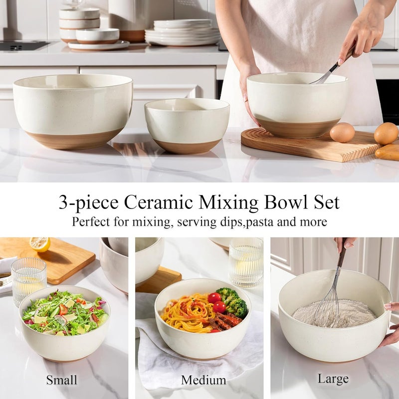 AmorArc Ceramic Mixing Bowls|Nesting Bowls Set of 3|Stoneware Serving Bowls with Rustic Terracotta Underside for Mixing,Cooking,Baking,Salad,Soup| Microwave & Dishwasher Safe 4.6/2.8/1.3 Qt（3pcs - Image 5