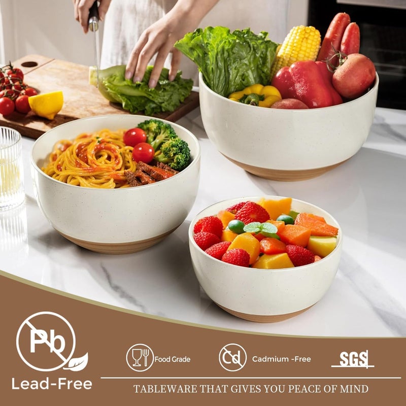 AmorArc Ceramic Mixing Bowls|Nesting Bowls Set of 3|Stoneware Serving Bowls with Rustic Terracotta Underside for Mixing,Cooking,Baking,Salad,Soup| Microwave & Dishwasher Safe 4.6/2.8/1.3 Qt（3pcs - Image 3