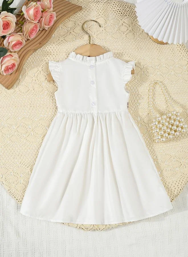 Take Two Girls White Ruffled Sleeve Embroidered Dress
