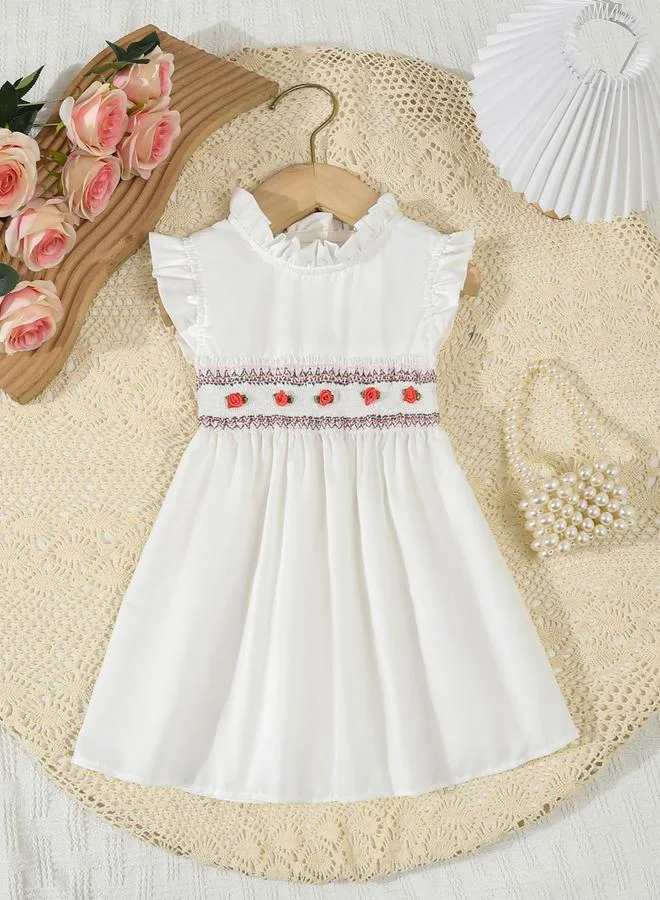 Take Two Girls White Ruffled Sleeve Embroidered Dress